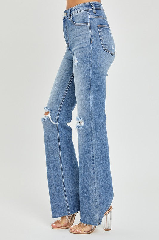 Damernas Högmidjade Distressed Flared Jeans Denim 2