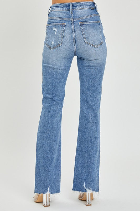 Damernas Högmidjade Distressed Flared Jeans Denim 3