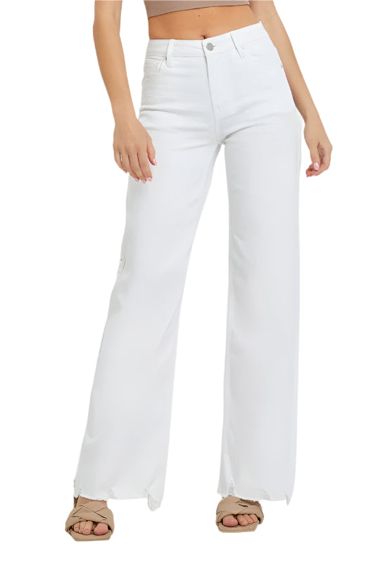 Damernas Högmidjade Vida Jeans i Vitt 0