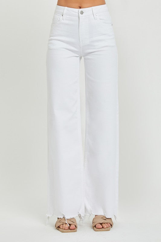 Damernas Högmidjade Vida Jeans i Vitt 1