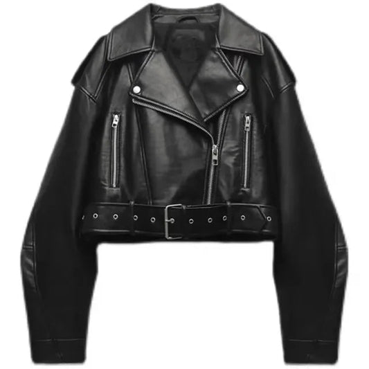 Damernas Kort Bikerjacka Modern Stil 0