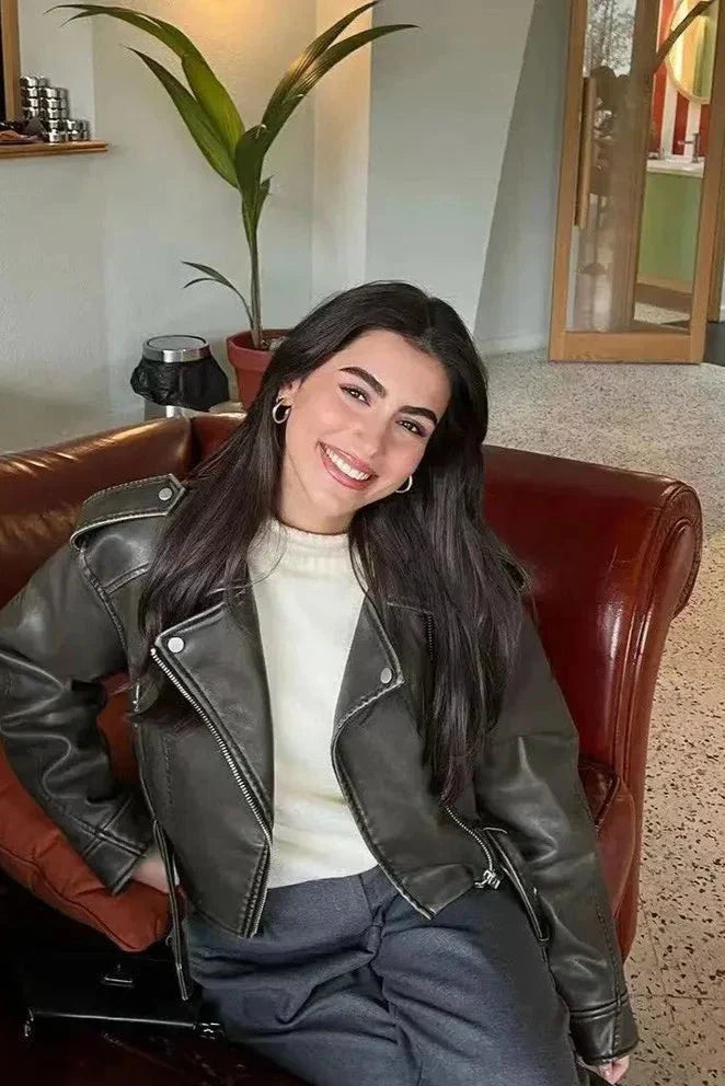 Damernas Kort Bikerjacka Modern Stil 2