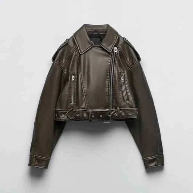 Damernas Kort Bikerjacka Modern Stil 3
