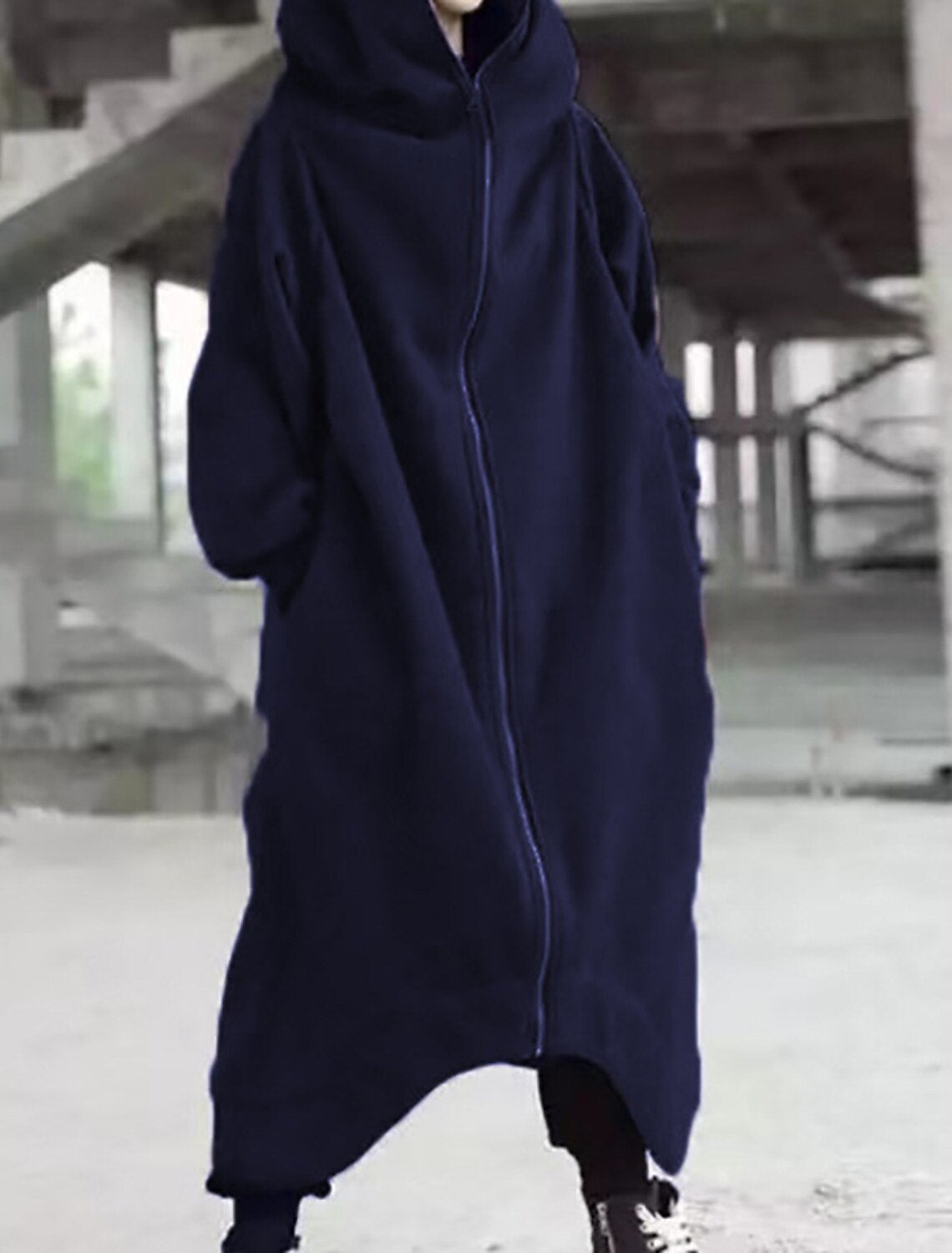 Damernas Lång Kappa med Huva Urban Stil 4
