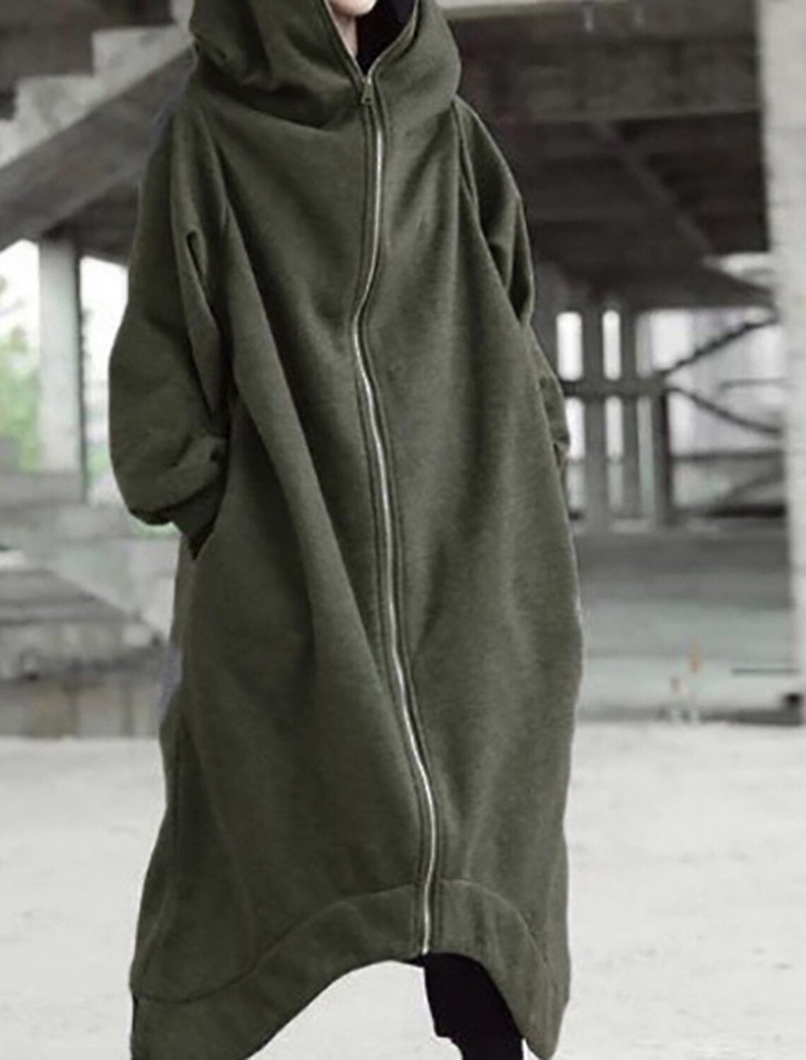 Damernas Lång Kappa med Huva Urban Stil 5