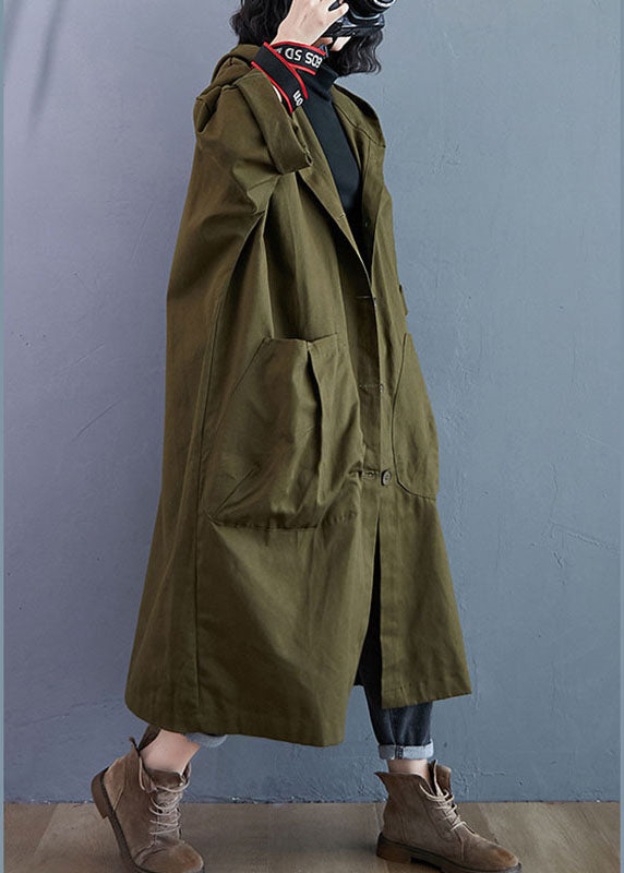 Damernas Lång Trenchcoat med Huva och Fickor 1