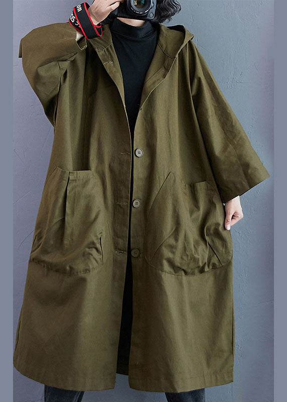 Damernas Lång Trenchcoat med Huva och Fickor 2