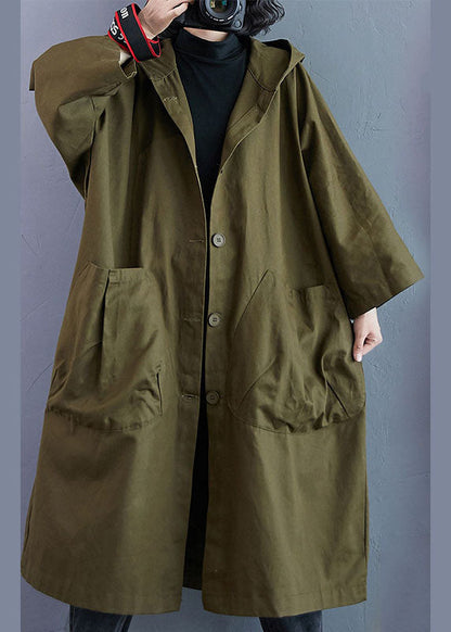 Damernas Lång Trenchcoat med Huva och Fickor 2