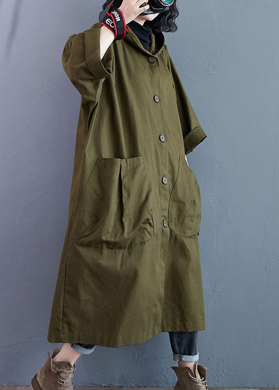 Damernas Lång Trenchcoat med Huva och Fickor 3