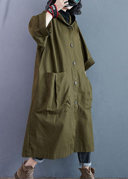 Damernas Lång Trenchcoat med Huva och Fickor 3