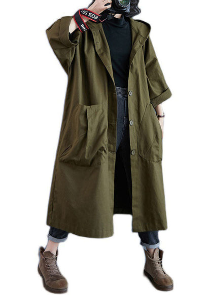 Damernas Lång Trenchcoat med Huva och Fickor 4
