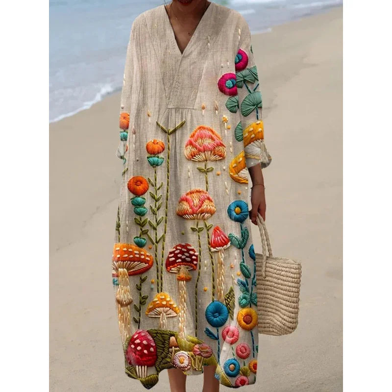 Damernas Långärmad Klänning V-ringad Färgblock Mjuk Material 11