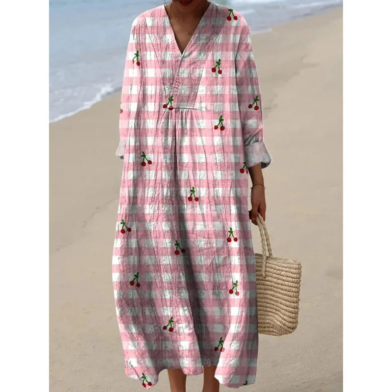 Damernas Långärmad Klänning V-ringad Färgblock Mjuk Material 19