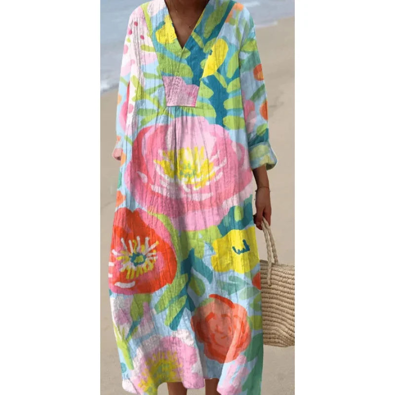 Damernas Långärmad Klänning V-ringad Färgblock Mjuk Material 23