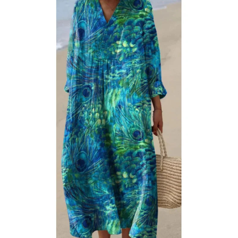 Damernas Långärmad Klänning V-ringad Färgblock Mjuk Material 27