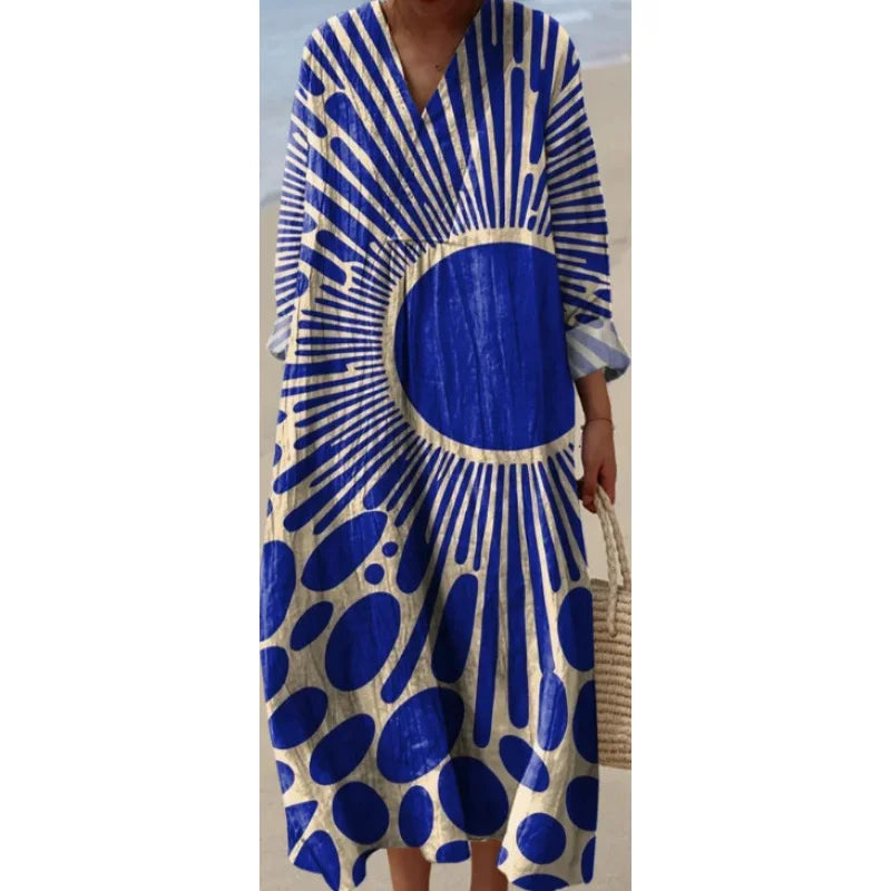 Damernas Långärmad Klänning V-ringad Färgblock Mjuk Material 30