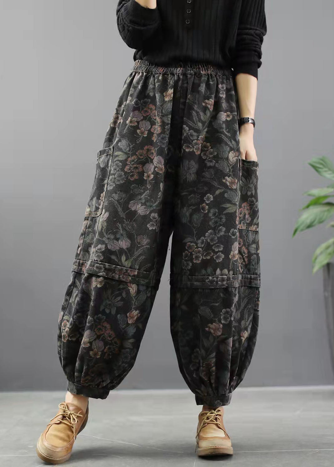 Damernas Lanternstil Denimbyxor Med Fitted Midja 1