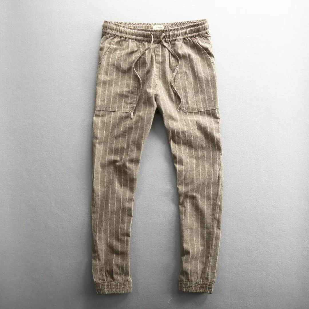Damernas Linnebyxor med Elastisk Midja och Randig Design 3