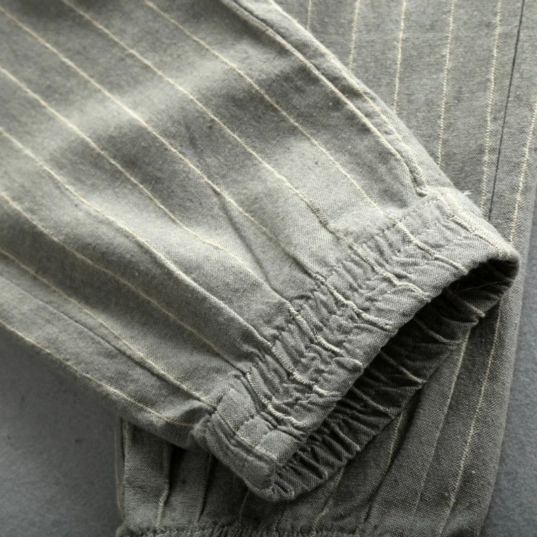 Damernas Linnebyxor med Elastisk Midja och Randig Design 4