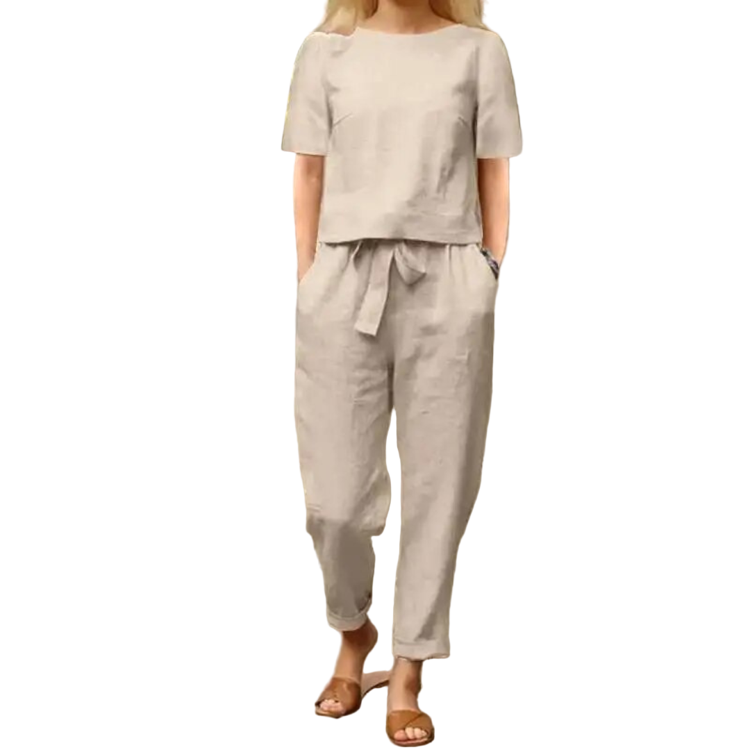 Damernas Linnen Set Byxor och Top i Klassisk Linnekvalitet 1