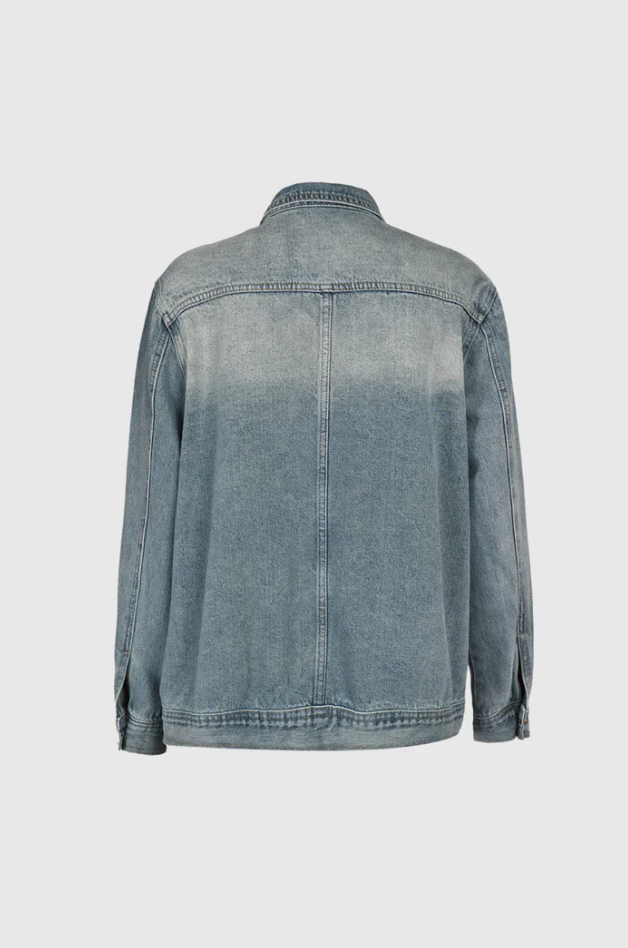 Damernas Oversized Denimjacka med Hög Krage och Asymmetrisk Design 6