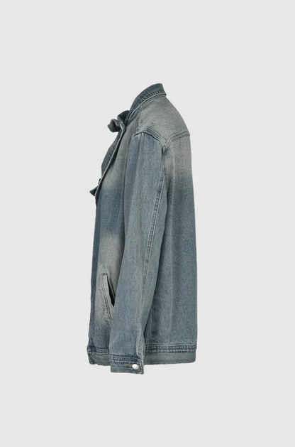 Damernas Oversized Denimjacka med Hög Krage och Asymmetrisk Design 7