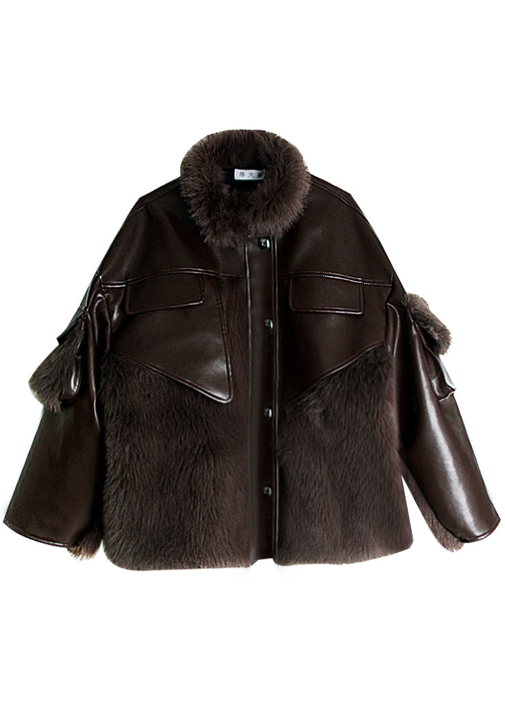 Damernas Patchwork Läderjacka Trendig Design 3