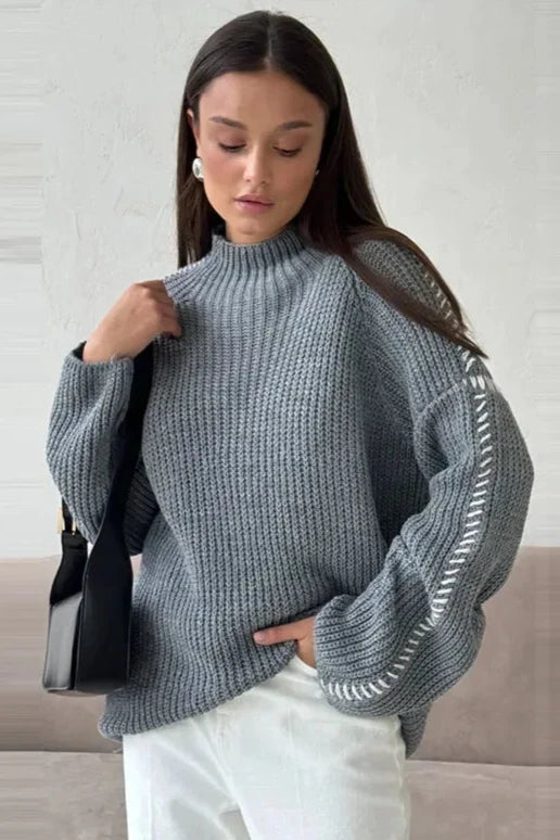 Damernas Patchwork Stickad Tröja Med Utsvängda Ärmar 6