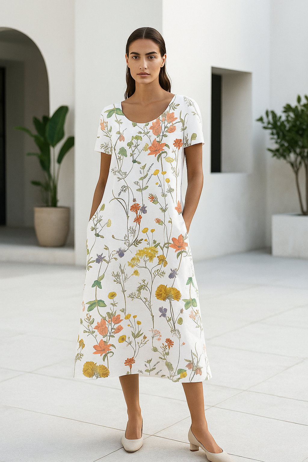 Damernas Sommar Klänning Kort Ärmar Blommönster 1