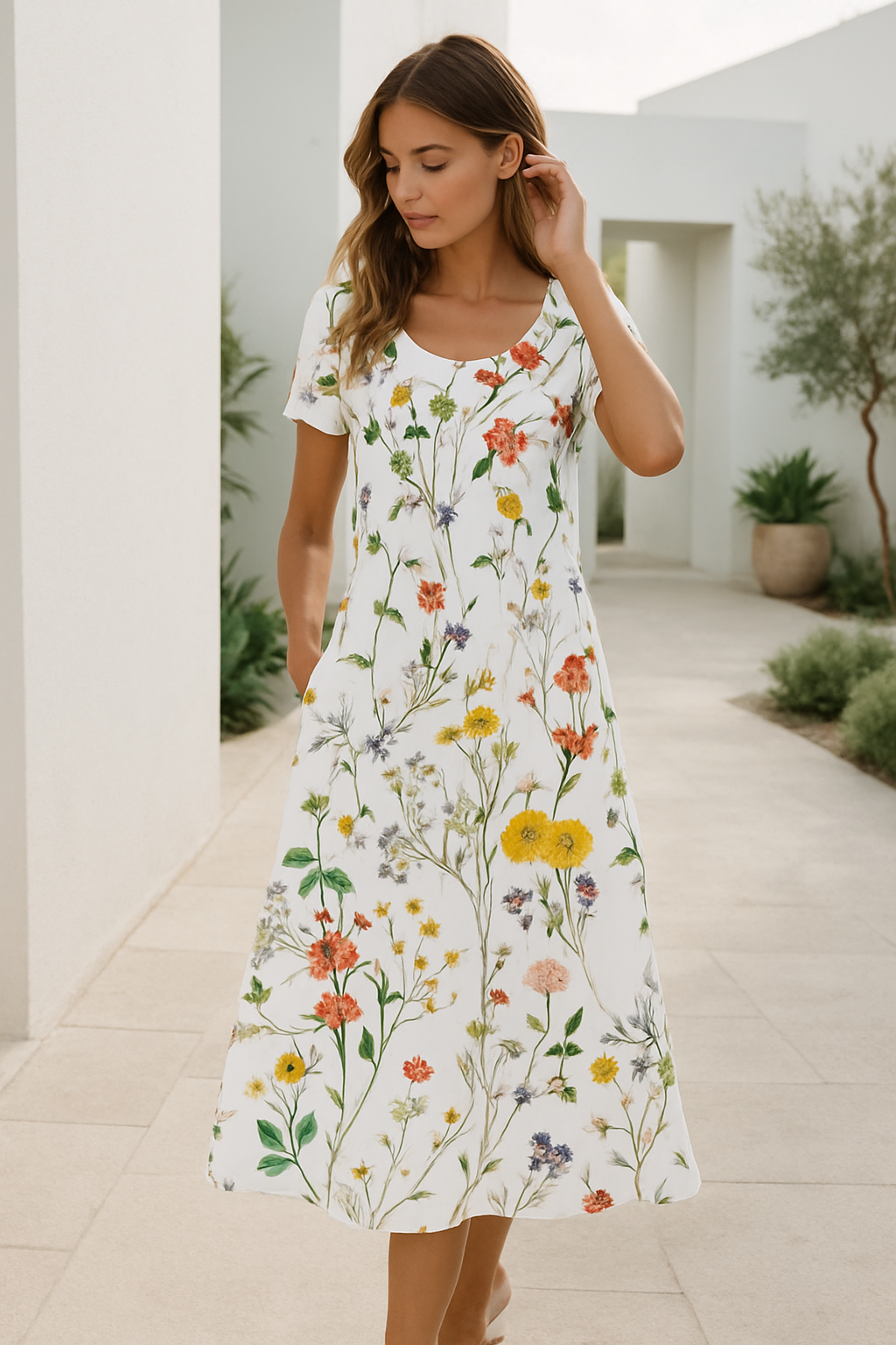 Damernas Sommar Klänning Kort Ärmar Blommönster 2