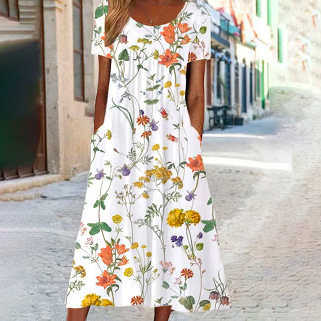 Damernas Sommar Klänning Kort Ärmar Blommönster 3