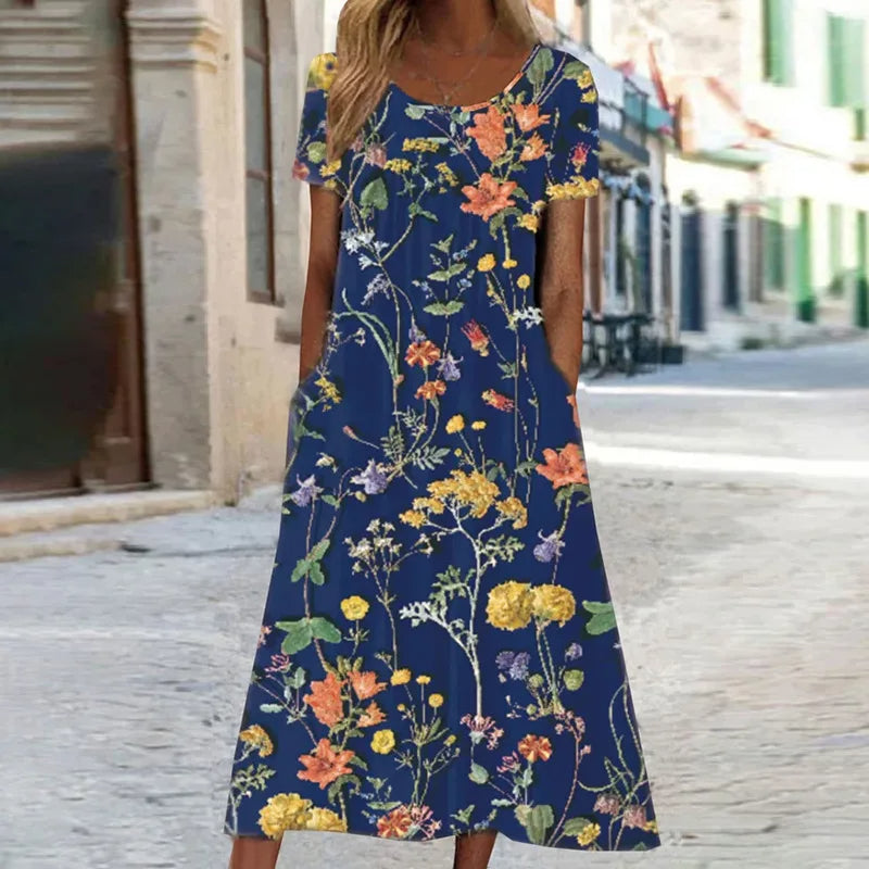 Damernas Sommar Klänning Kort Ärmar Blommönster 4