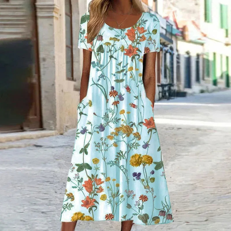 Damernas Sommar Klänning Kort Ärmar Blommönster 5