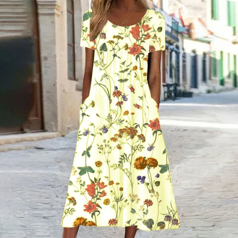 Damernas Sommar Klänning Kort Ärmar Blommönster 7