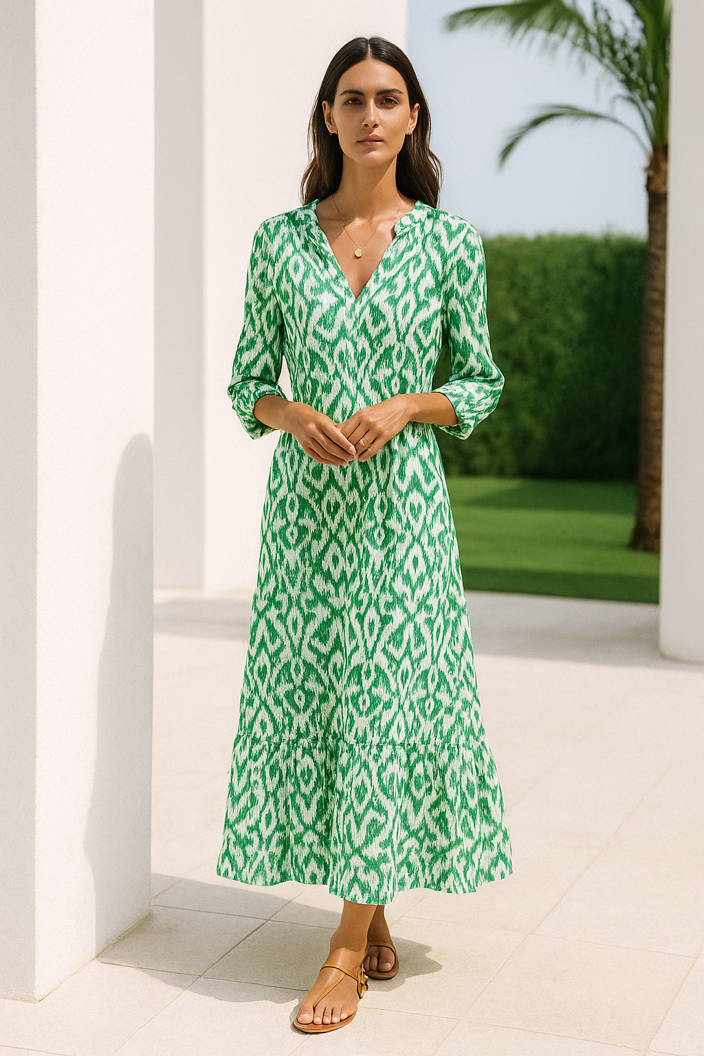 Damernas Sommarklänning med V-hals och Halvmuddar 2