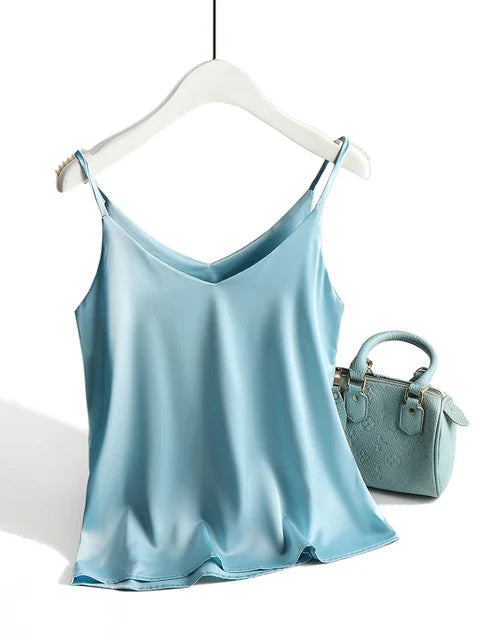 Damernas Spaghettiband Top V-hals Satin 1