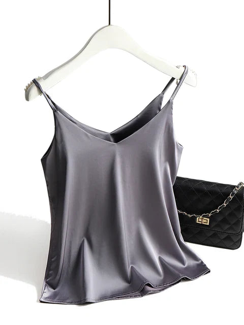 Damernas Spaghettiband Top V-hals Satin 2