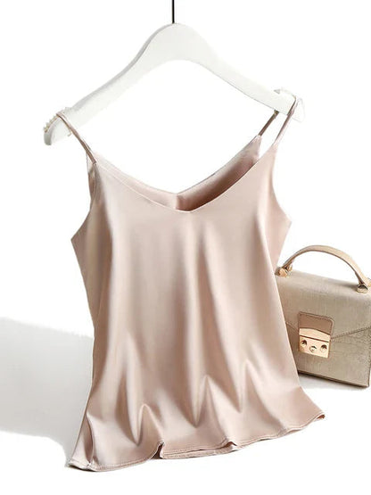 Damernas Spaghettiband Top V-hals Satin 3