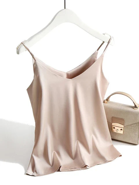 Damernas Spaghettiband Top V-hals Satin 3