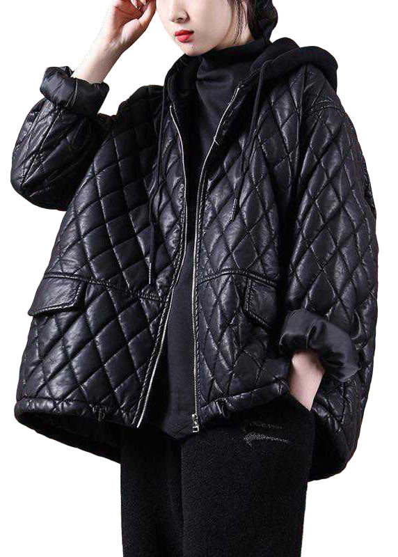 Damernas Svarta Hooded Zipparjacka med Patchwork 0