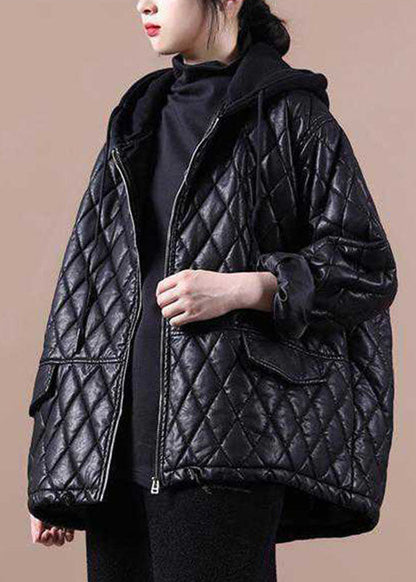 Damernas Svarta Hooded Zipparjacka med Patchwork 2