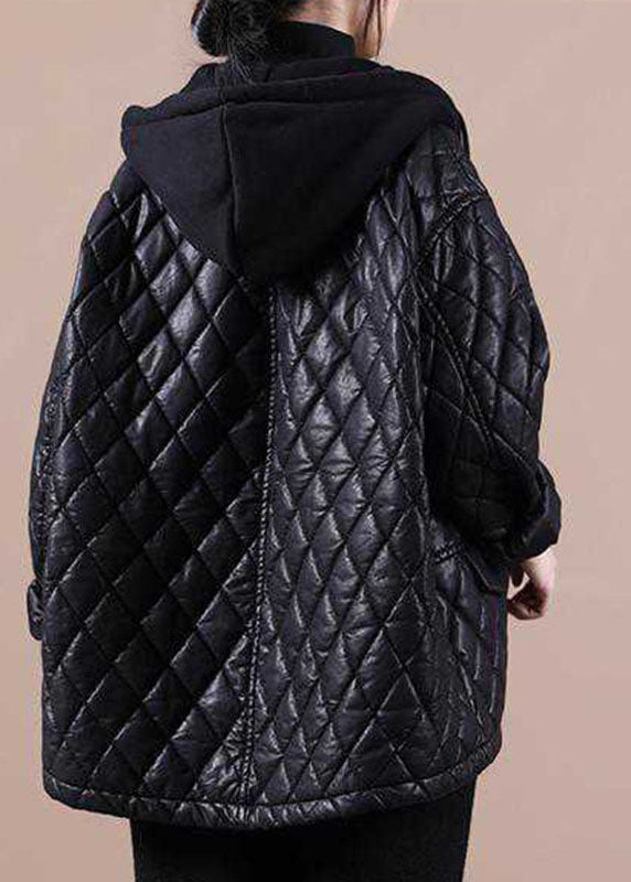 Damernas Svarta Hooded Zipparjacka med Patchwork 3