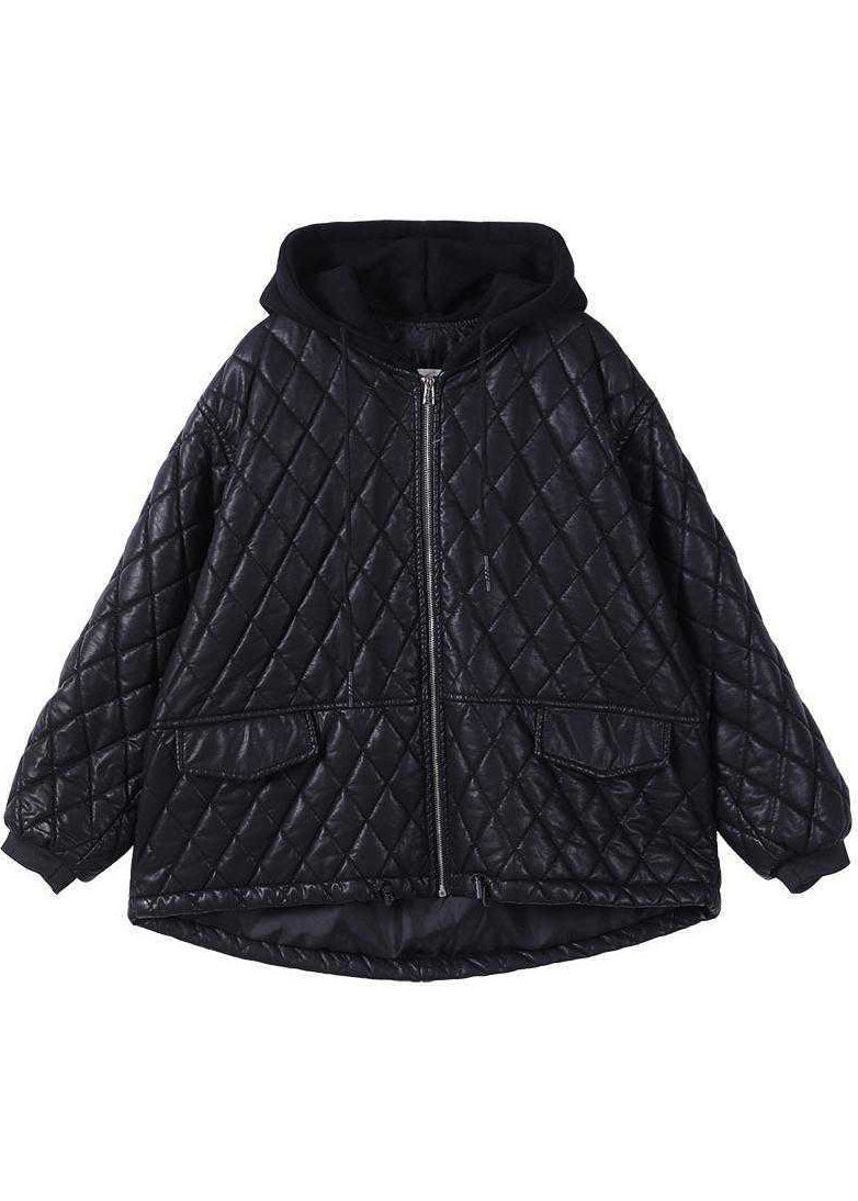 Damernas Svarta Hooded Zipparjacka med Patchwork 4