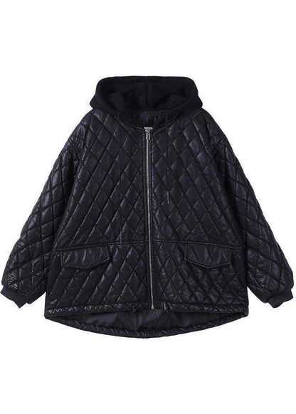 Damernas Svarta Hooded Zipparjacka med Patchwork 4
