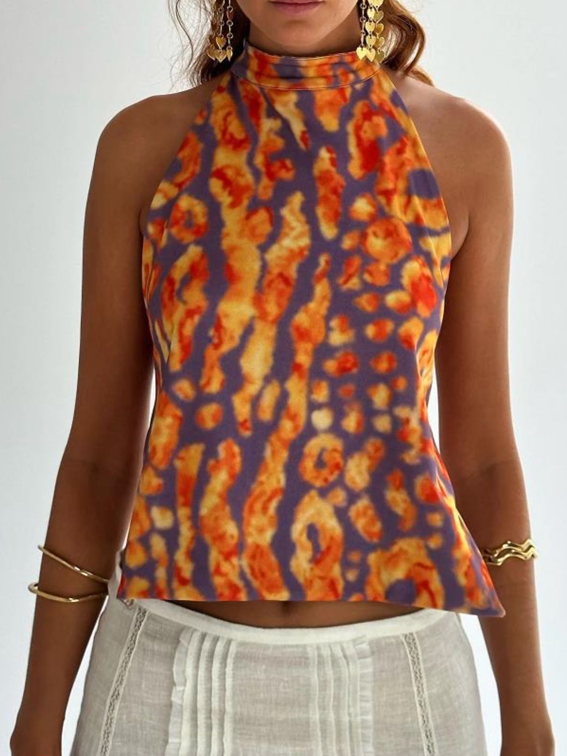 Damernas Tank Top Halterneck Tryckt Rygglös 10