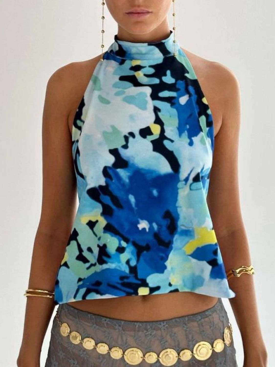 Damernas Tank Top Halterneck Tryckt Rygglös 11