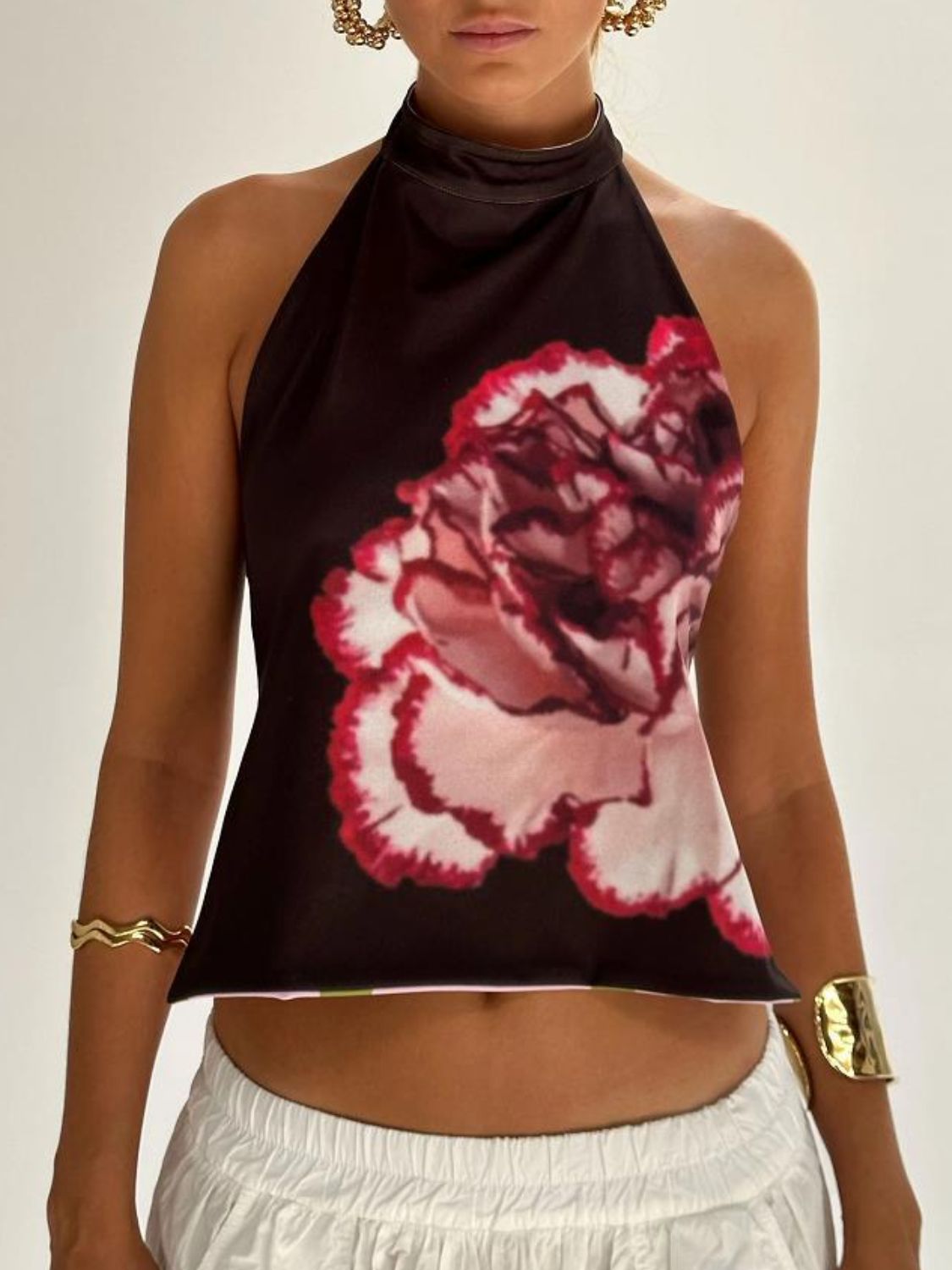 Damernas Tank Top Halterneck Tryckt Rygglös 14