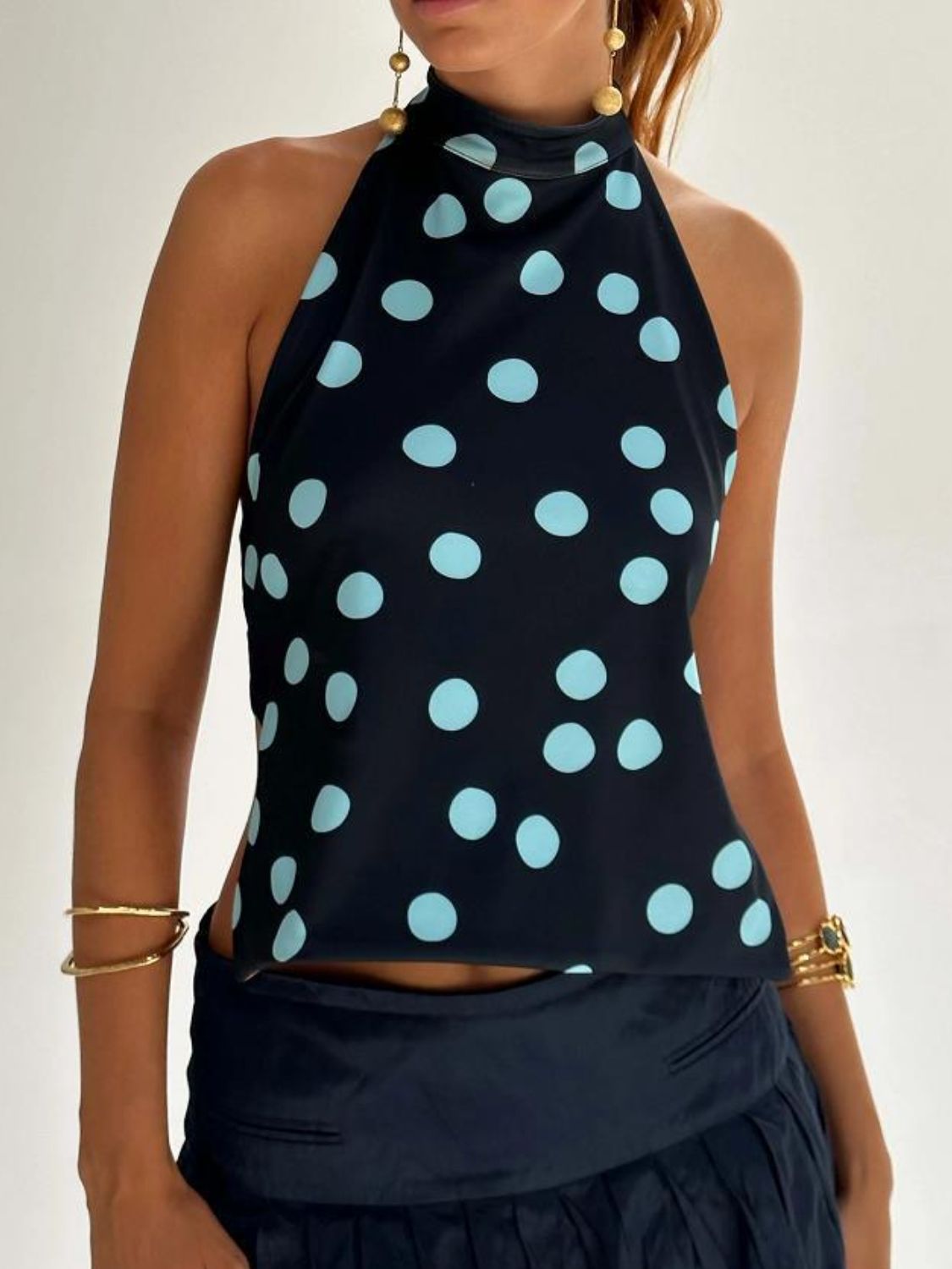 Damernas Tank Top Halterneck Tryckt Rygglös 4