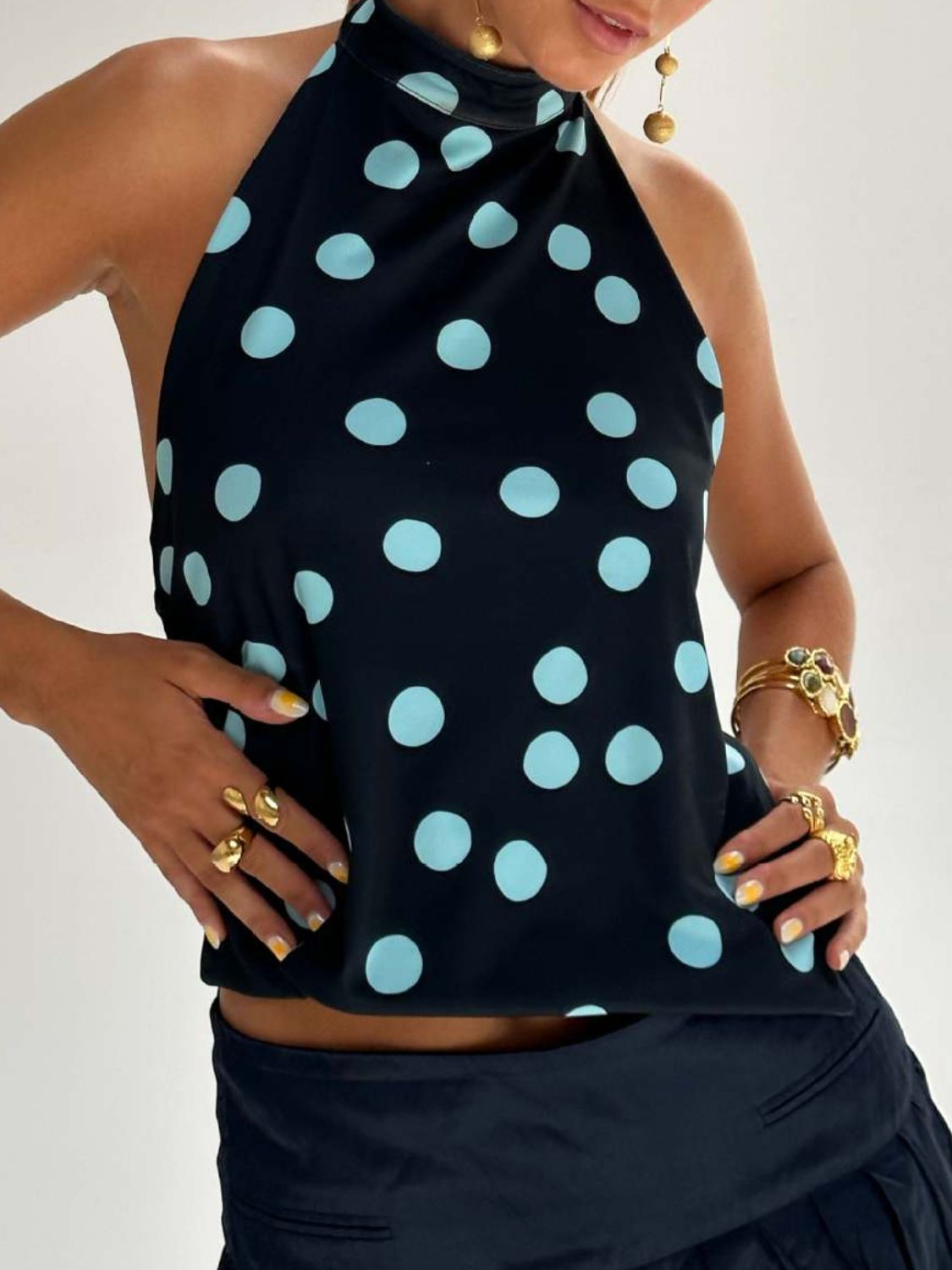 Damernas Tank Top Halterneck Tryckt Rygglös 6