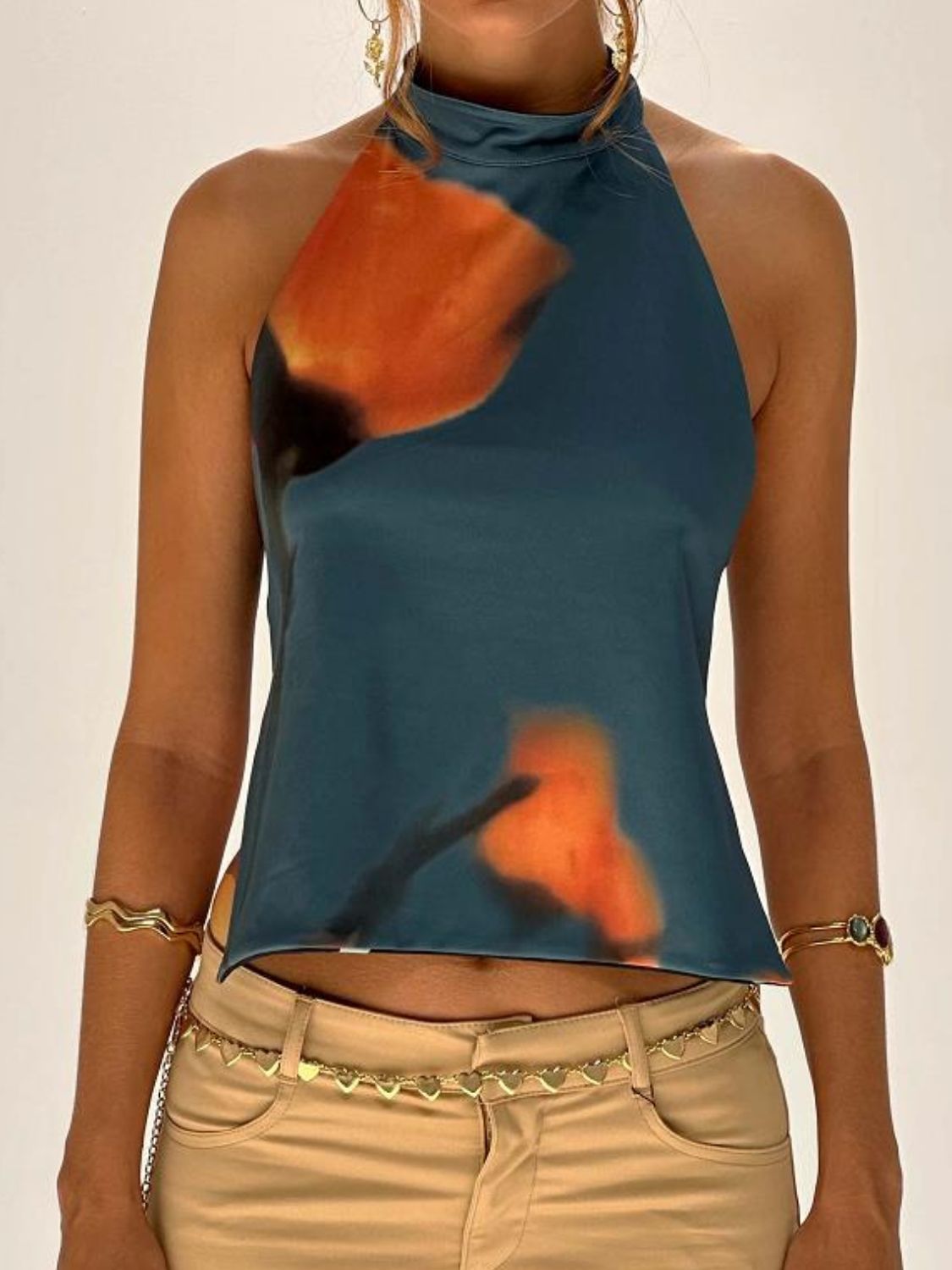 Damernas Tank Top Halterneck Tryckt Rygglös 9